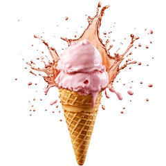 Aufkleber - Delicious ice cream cone splashing isolated transparent background