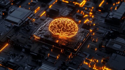 Aufkleber - Glowing brain on a circuit board, AI concept. (8)