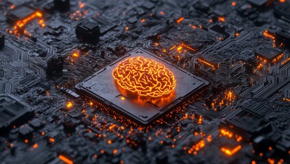 Aufkleber - Glowing brain on a circuit board, AI concept. (1)