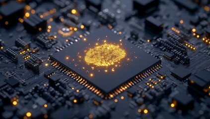 Aufkleber - Abstract glowing brain in a computer chip.