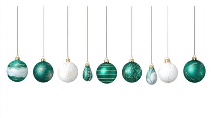 Wall Mural - Holiday Cheer: Hand-Painted Green and White Christmas Baubles Banner and Greeting Card Set