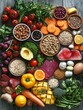 © Supanat - Assorted Fresh Vegan Foods Including Vegetables Fruits Grains and Proteins for Healthy Lifestyle : Generative AI