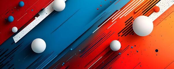 Poster - Abstract design featuring colorful stripes and floating spheres.