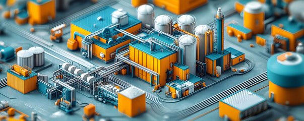 Poster - A detailed industrial complex with storage tanks and processing units in vibrant colors.