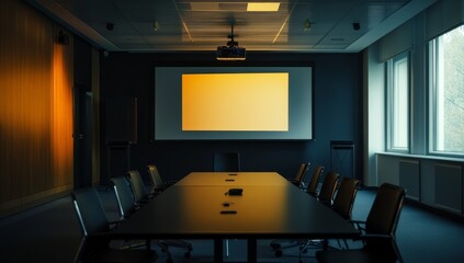 Poster - Empty modern conference room with projector and screen.