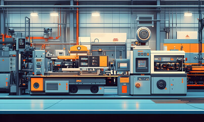 Poster - Industrial machinery setup in a manufacturing environment with various equipment.