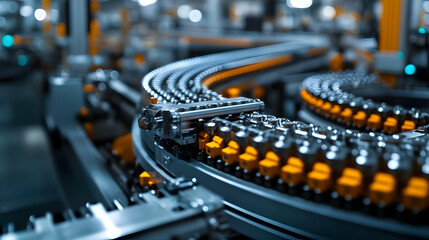 Poster - A close-up view of an industrial conveyor system in a manufacturing facility.
