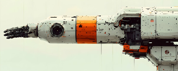 Poster - A robotic arm with intricate details and an orange accent, suggesting advanced technology.