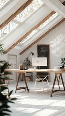 Poster - Bright and Modern Home Office with Skylights and Wooden Accents