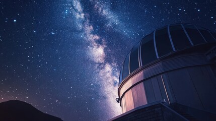 Poster - A serene telescope observatory under a starry sky, Telescopes and astronomy tools meticulously arranged, Astronomical exploration style