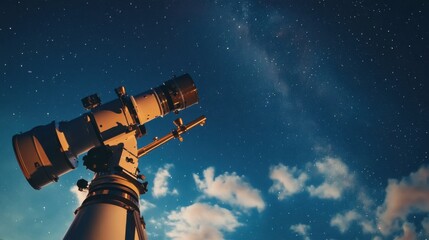 Poster - A serene telescope observatory under a starry sky, Telescopes and astronomy tools meticulously arranged, Astronomical exploration style