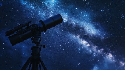 Poster - A serene telescope observatory under a starry sky, Telescopes and astronomy tools meticulously arranged, Astronomical wonder style