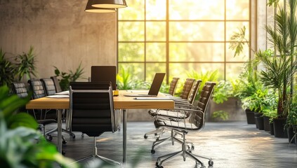 Poster - Sunlit modern office conference room with plants. (1)