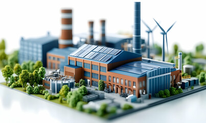 Poster - A miniature industrial complex featuring renewable energy sources and modern architecture.