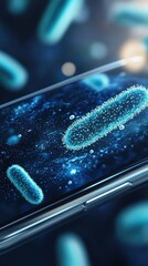 Poster - Close-Up View of Bacteria on Smartphone Screen in Blue Light