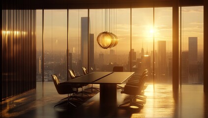 Poster - Sunset view from modern office conference room.