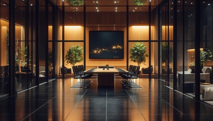 Poster - Modern luxury conference room at night.