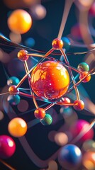 Poster - Colorful Abstract Representation of Molecules and Atoms in Motion