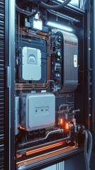 Poster - Futuristic Technology Control Panel with Neon Lighting and Cables