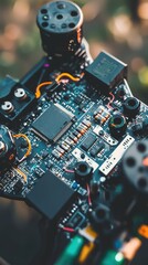 Poster - Close-Up View of Circuit Board and Electronic Components in Focus
