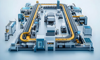 Poster - A modern automated manufacturing facility with conveyor belts and robotic arms.