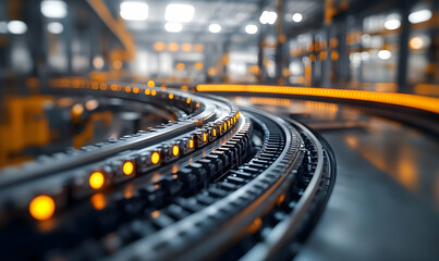 Poster - A close-up view of a conveyor belt in an industrial setting, showcasing its functionality.