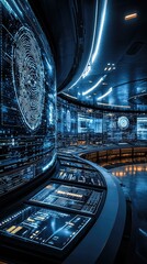 Poster - Futuristic Control Room with High-Tech Displays and Holographic Screens