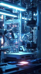 Poster - Futuristic laboratory with robotic arms and glowing technological elements