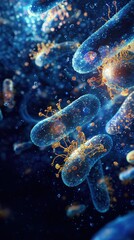 Poster - Colorful Microorganisms in a Dark Blue Environment Under Microscope