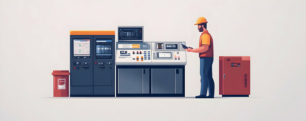 Poster - A worker operating machinery at a control panel in an industrial setting.