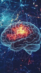 Poster - Futuristic Concept of Brain with Digital Neural Connections and Glow