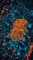 Poster - Modern Urban Landscape with Digital Fingerprint Overlay