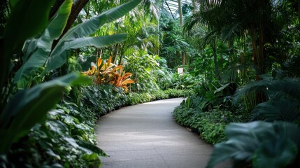 Poster - A tranquil botanical garden with meticulously curated plant collections and serene pathways, Gardening tools and educational signs set up for exploration, Classic photo of