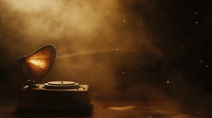 Poster - Vintage Gramophone Playing Music in a Dreamy Dusty Atmosphere