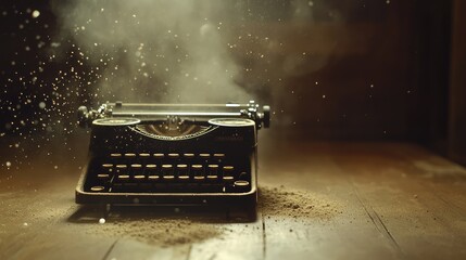 Poster - Vintage typewriter surrounded by dust and particles in dim lighting