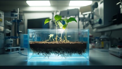 Poster - Plants growing in a lab.