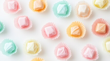 Canvas Print - Colorful Pastel Candies on White Background for Sweet Treats