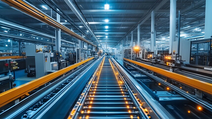 Poster - A modern industrial facility with automated conveyor systems and machinery.