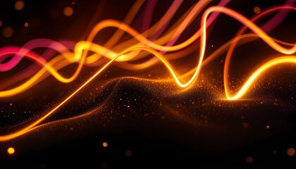 Poster - Various abstract light trails against a black background. A dynamic abstract background of overlapping neon light trails in various colors, set against a black backdrop. Abstract blue wave background
