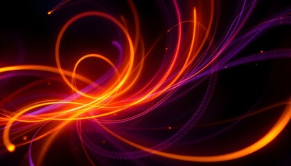 Poster - Various abstract light trails against a black background. A dynamic abstract background of overlapping neon light trails in various colors, set against a black backdrop. Abstract blue wave background