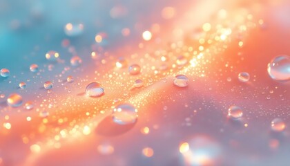 Aufkleber - Water drops on orange and pink background. Abstract colorful oil drops in water. Abstract macro photograph of water droplets on a multicolored surface. Vibrant water droplets on a gradient background