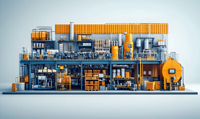 Poster - Industrial facility model showcasing machinery and storage for manufacturing processes.