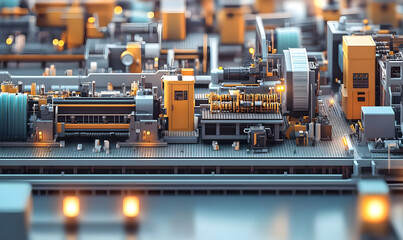 Poster - A detailed close-up of a futuristic industrial layout with machinery and structures.