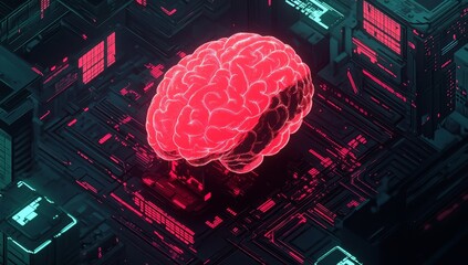 Aufkleber - Glowing brain on a futuristic circuit board.