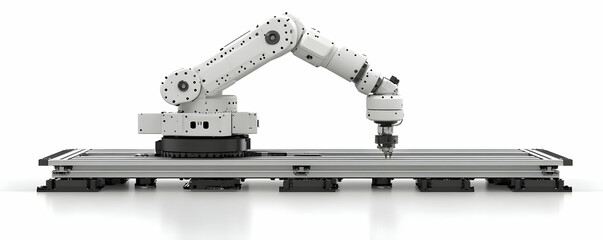 Poster - A robotic arm on a track system for automated tasks in industrial settings.