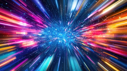 Poster - Vibrant Light Trails in Cosmic Space with Stars and Colorful Burst
