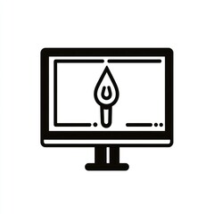 Fototapete - Computer screen displaying a stylized flame icon.