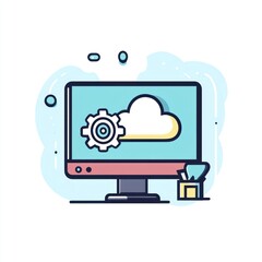 Poster - Computer screen displaying cloud computing and gear.