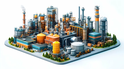 Wall Mural - A detailed industrial complex featuring various manufacturing structures and equipment.