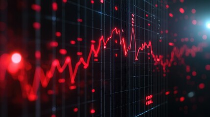 Poster - Abstract Red Data Visualization with Graph and Digital Elements